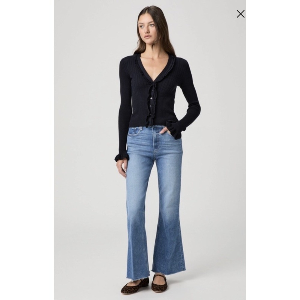 Paige Marlow Skimmer Buckingham Jean  Medium Wash Raw Hem 28 Flair